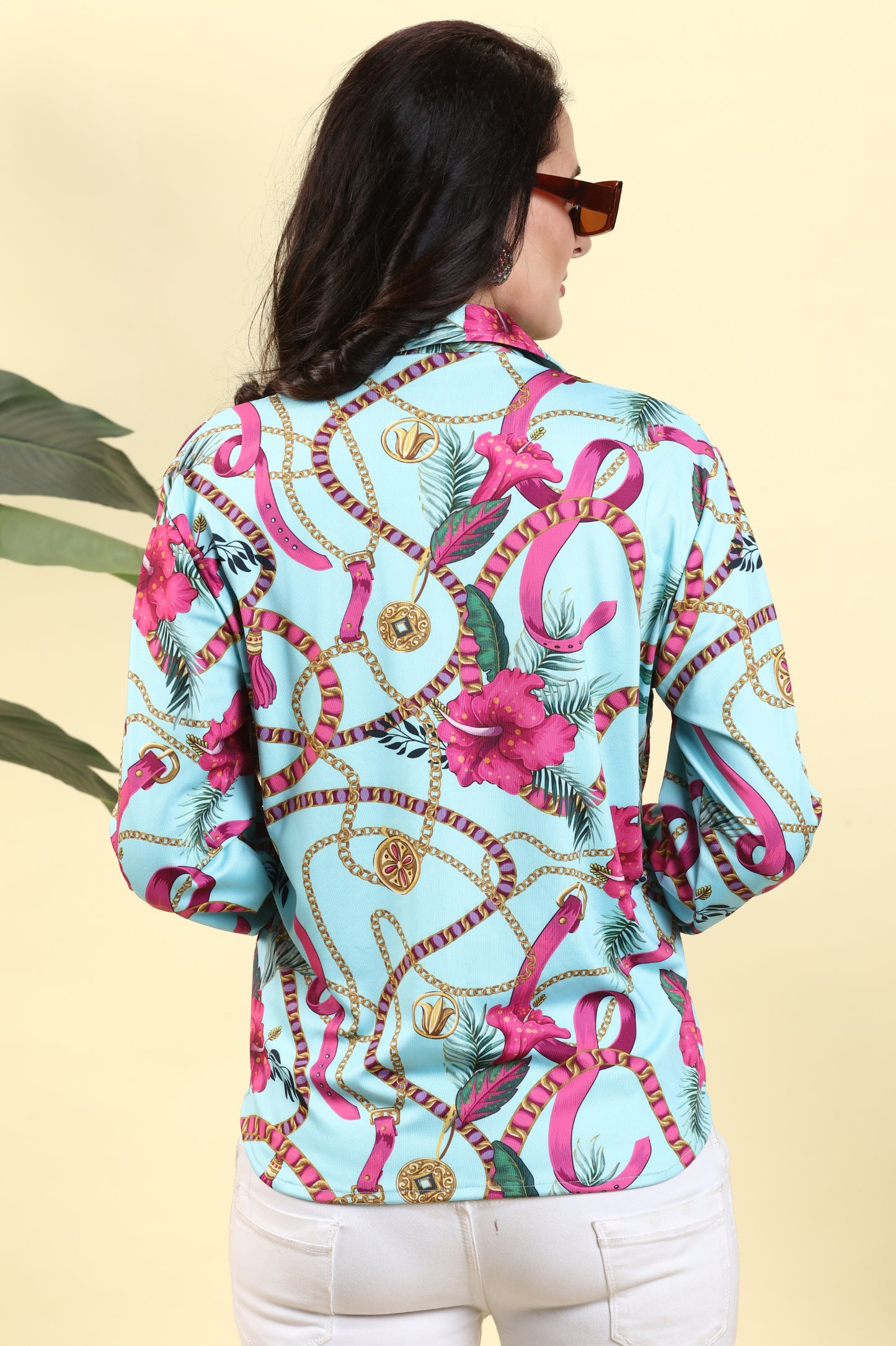 Chained Blossom Shirt: Hand-Embellished Floral Print