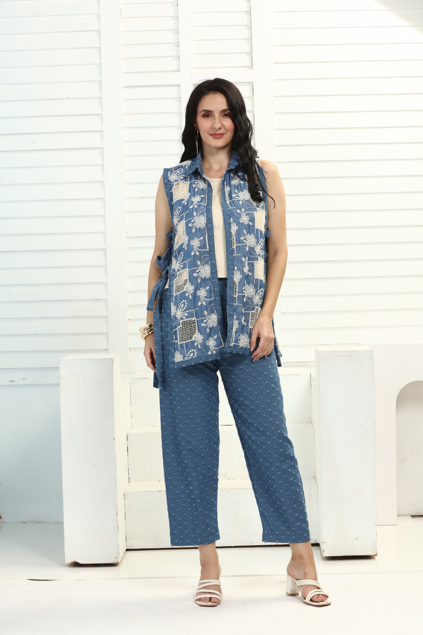 LIGHT DENIM TIE UP SET