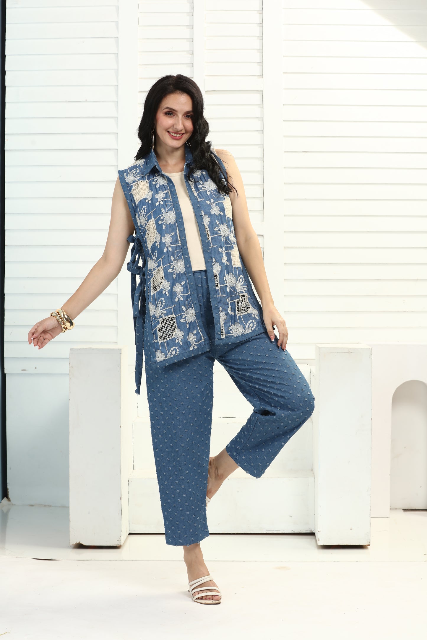 LIGHT DENIM TIE UP SET