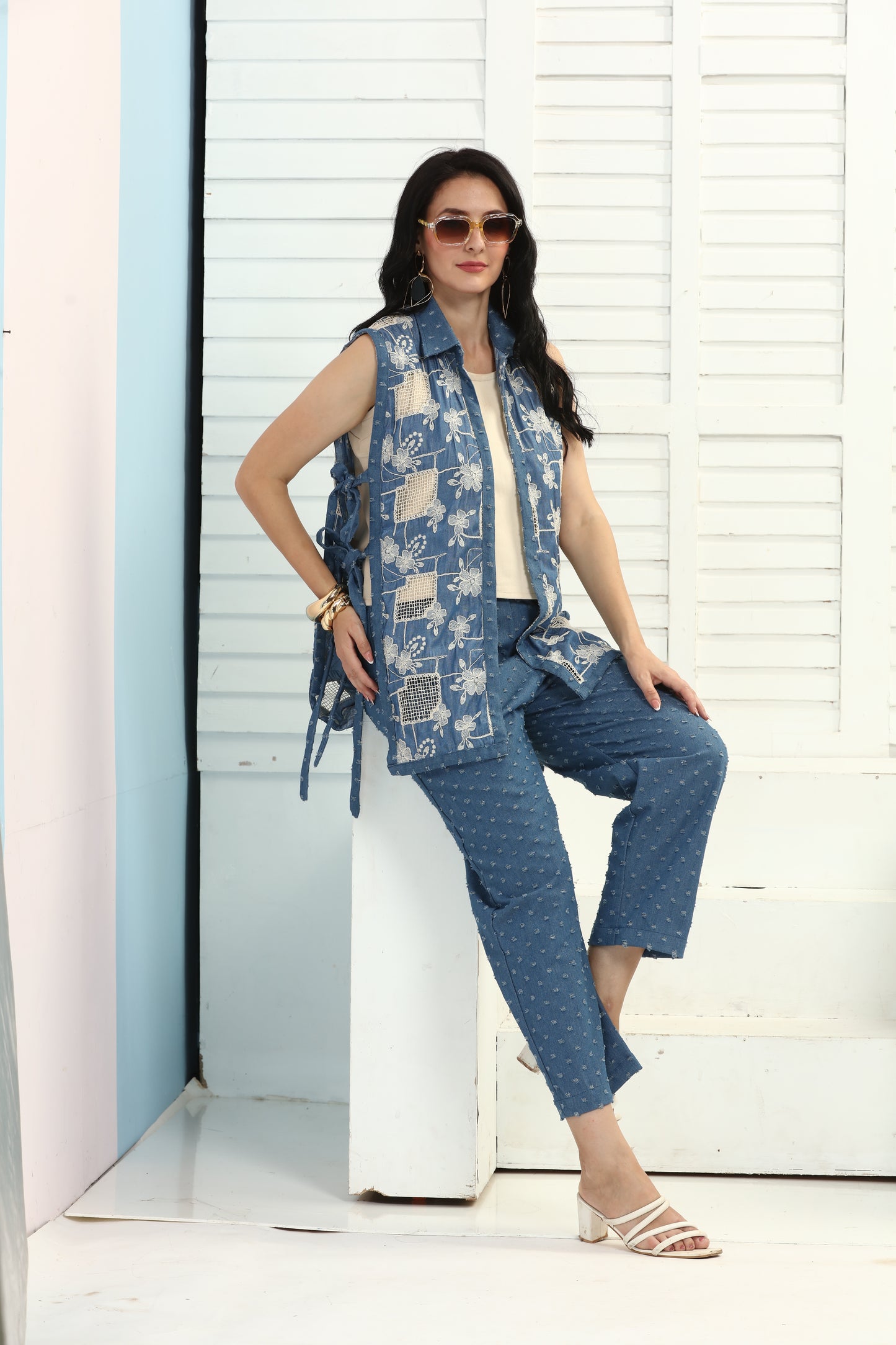 LIGHT DENIM TIE UP SET