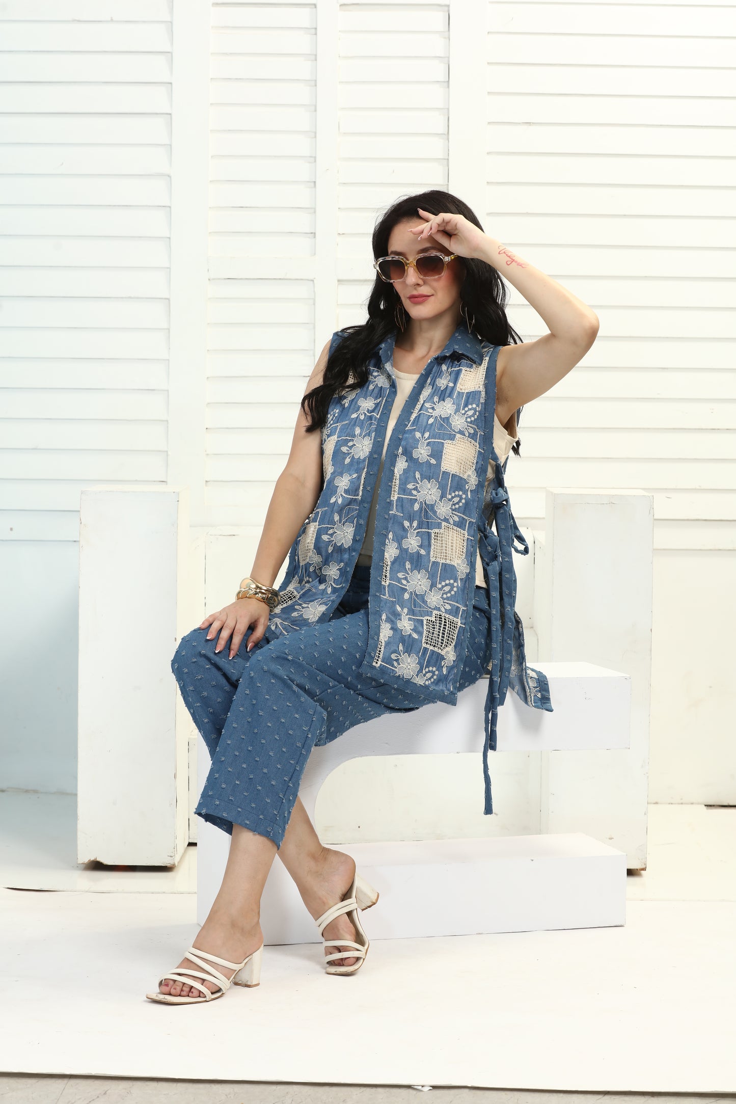 LIGHT DENIM TIE UP SET