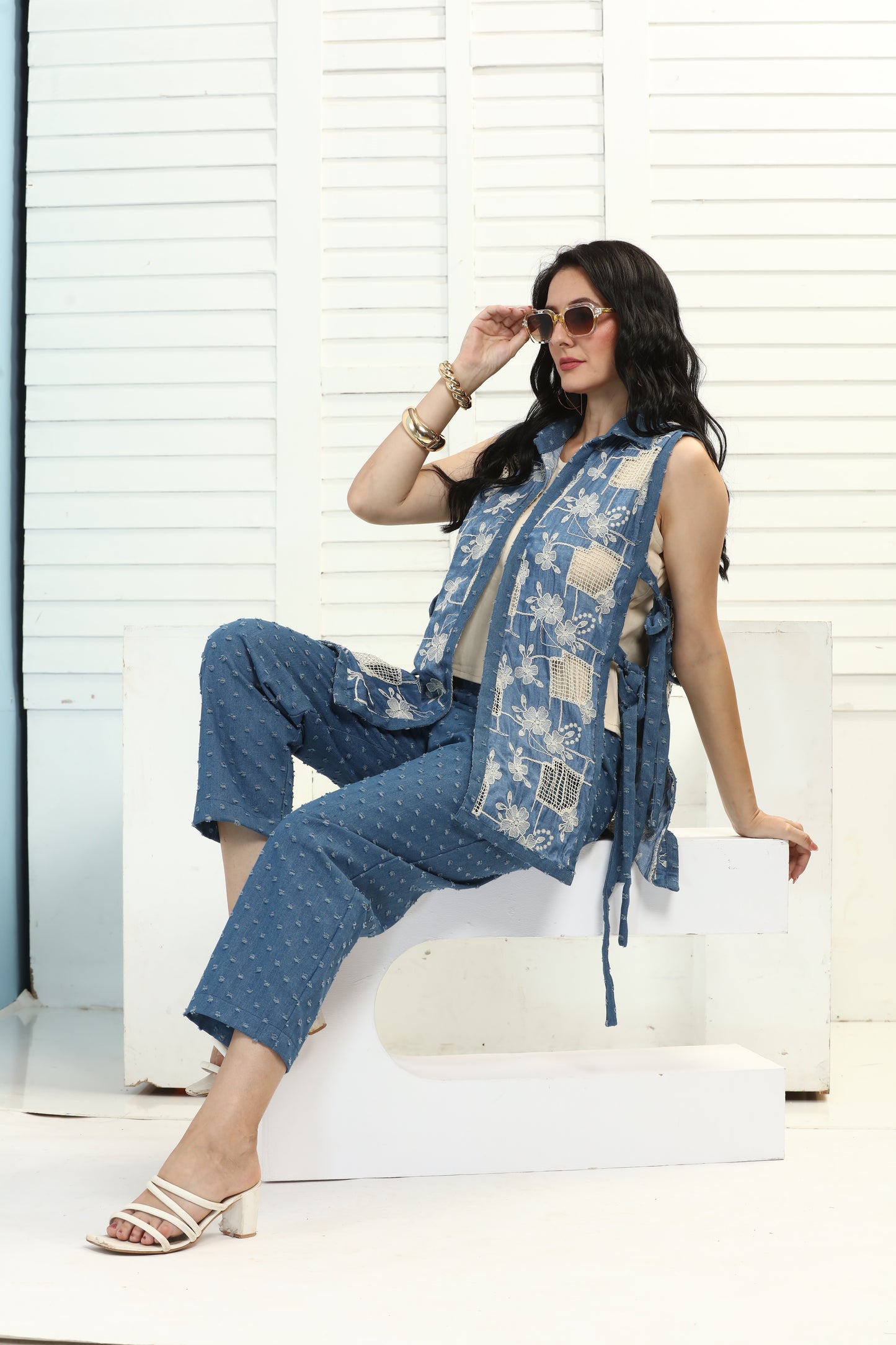 LIGHT DENIM TIE UP SET