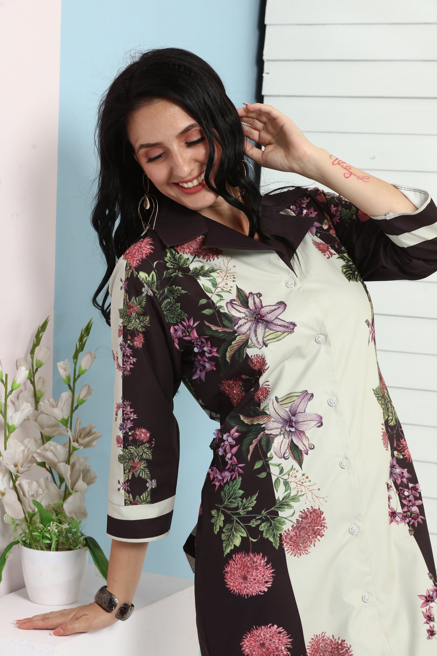 WINE AND WHITE DRESS