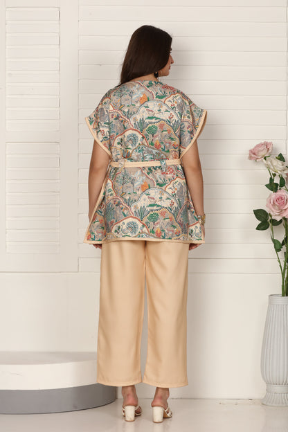 Beige Peacock Kaftan Set