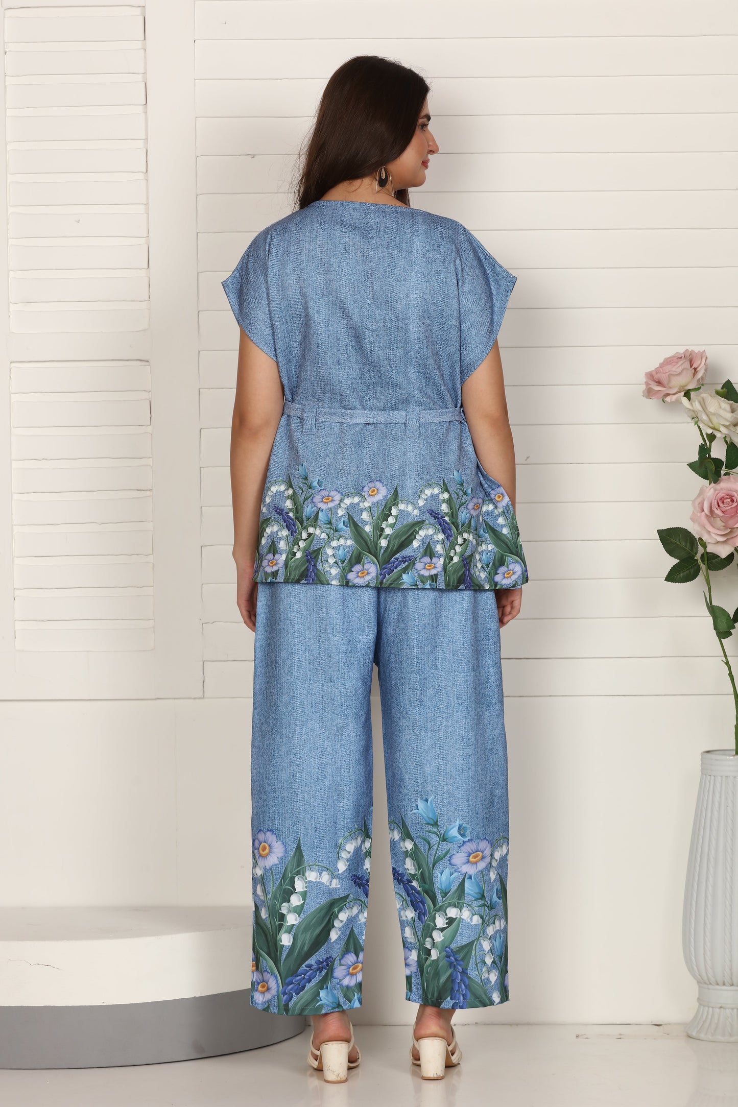 Denim Floral Kaftan Set