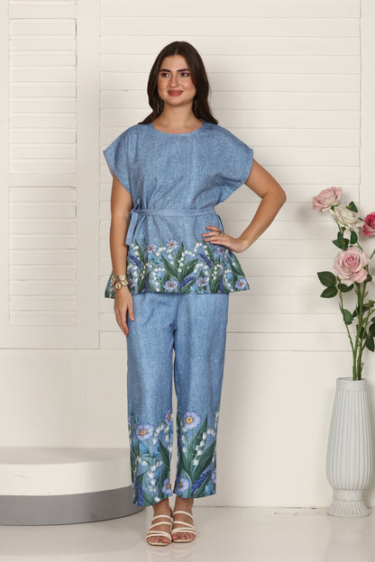 Denim Floral Kaftan Set