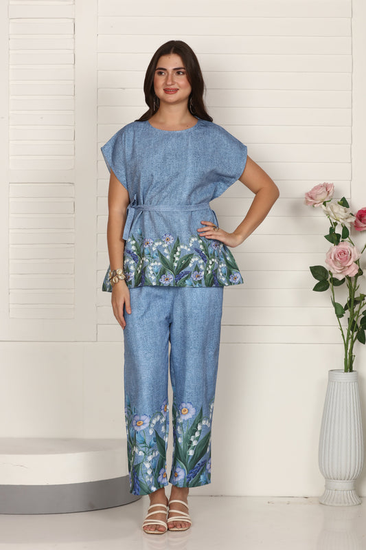 Denim Floral Kaftan Set
