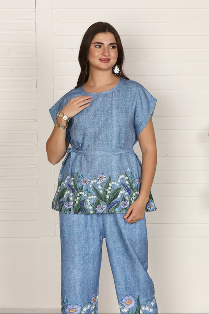 Denim Floral Kaftan Set