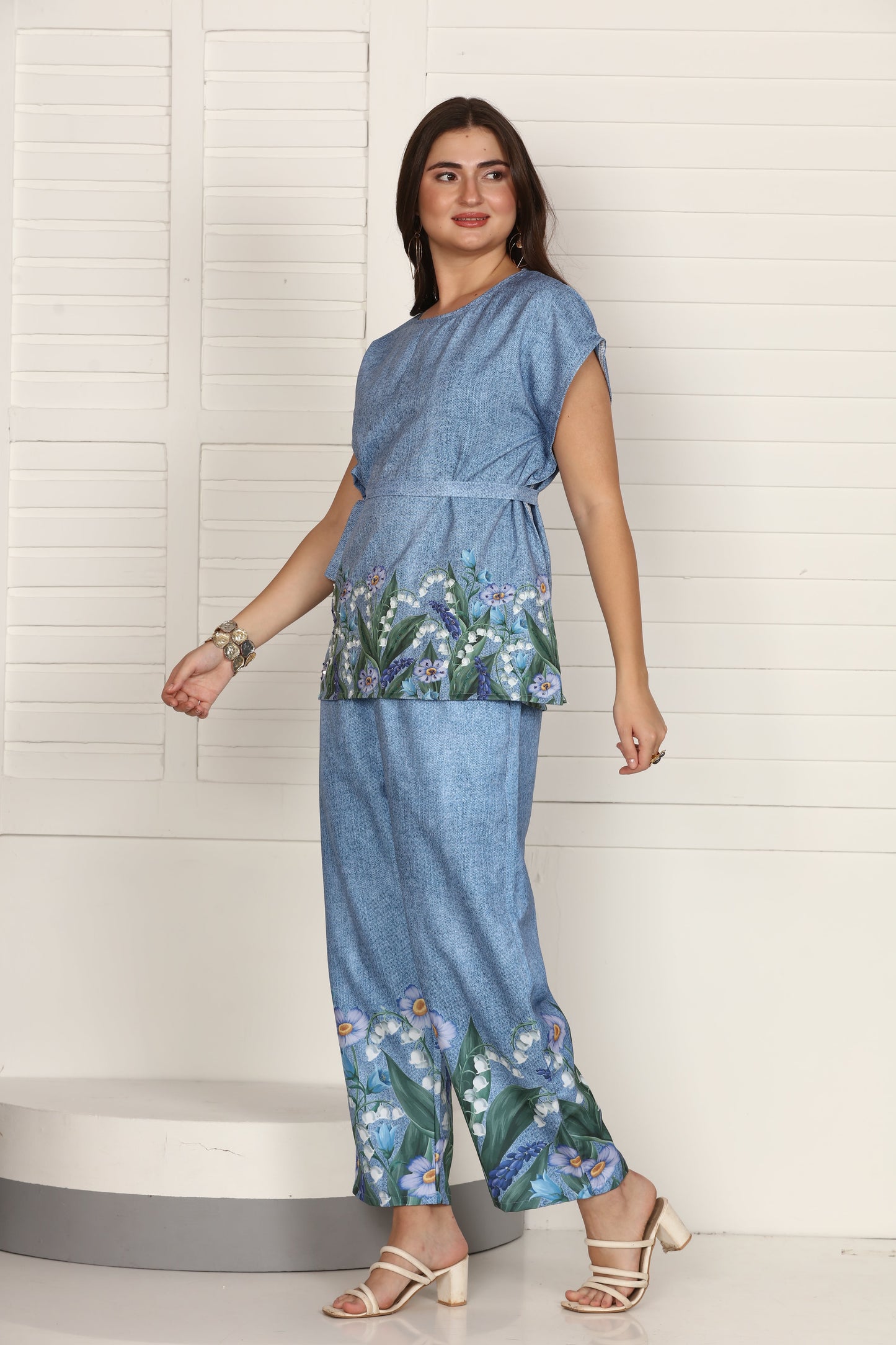 Denim Floral Kaftan Set