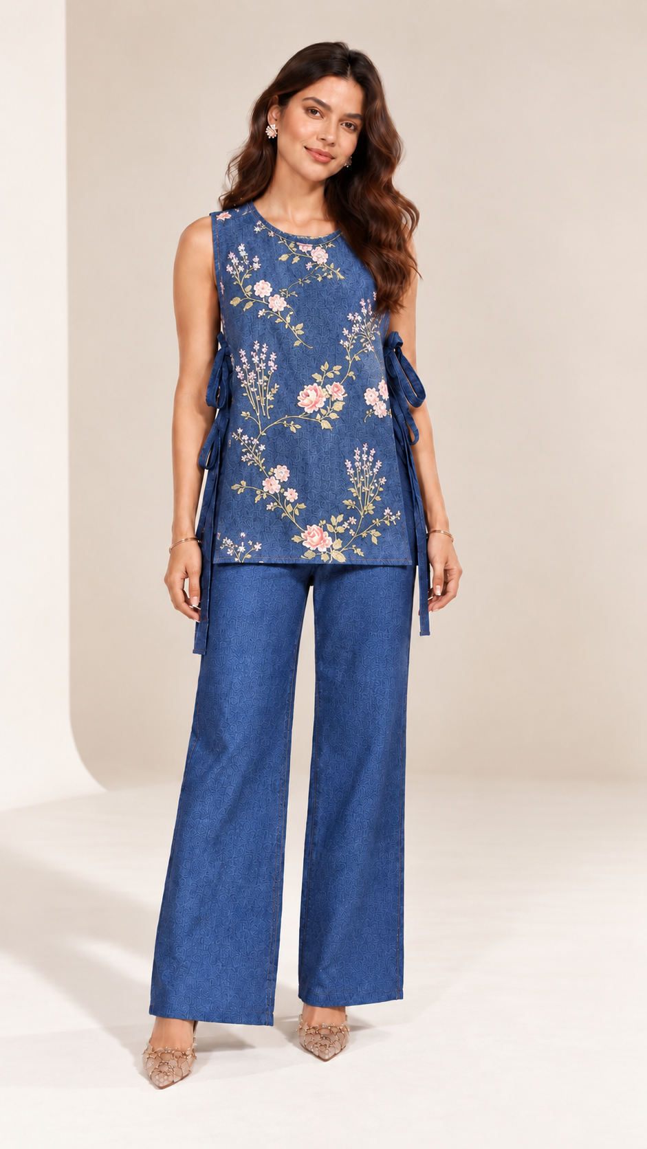 Embellished Fleur Denim Print 3-Piece Set
