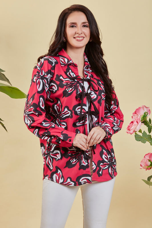 Bloom & Tie Shirt: Hand-Embellished Floral Motifs