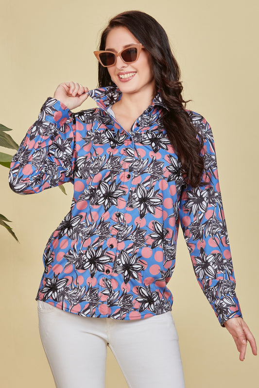 Floral Polka Delight Shirt: Hand-Embellished with Style