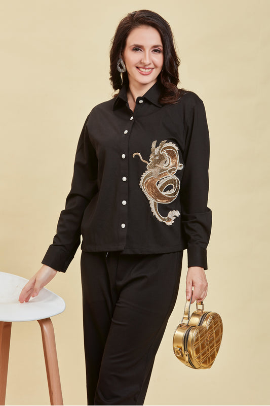 Dragon Blaze Coordinated Set: Handcrafted Shirt & Pants