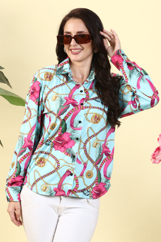 Chained Blossom Shirt: Hand-Embellished Floral Print