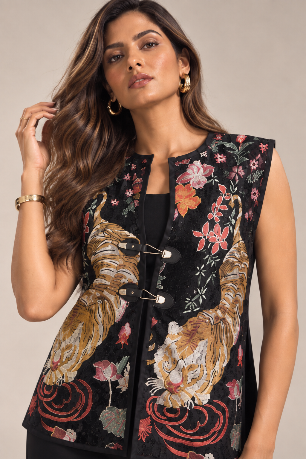 Tiger Bloom Embroidered 3-Piece Set