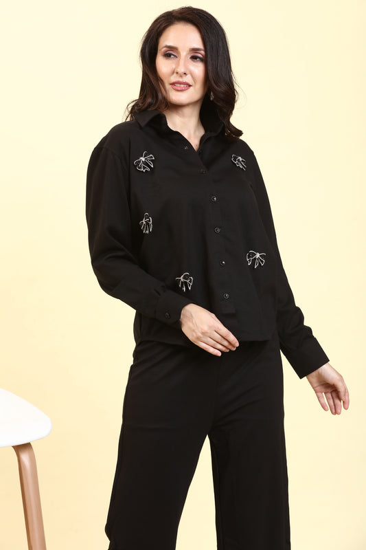 Bow Bliss: Handcrafted Shirt & Pants Set