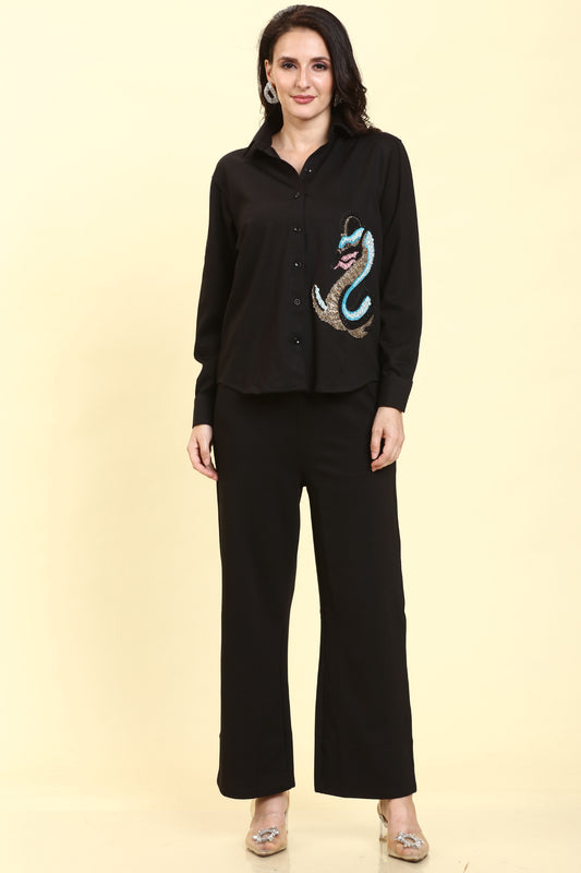 Serpentine Chic: Handcrafted Shirt & Pants Set