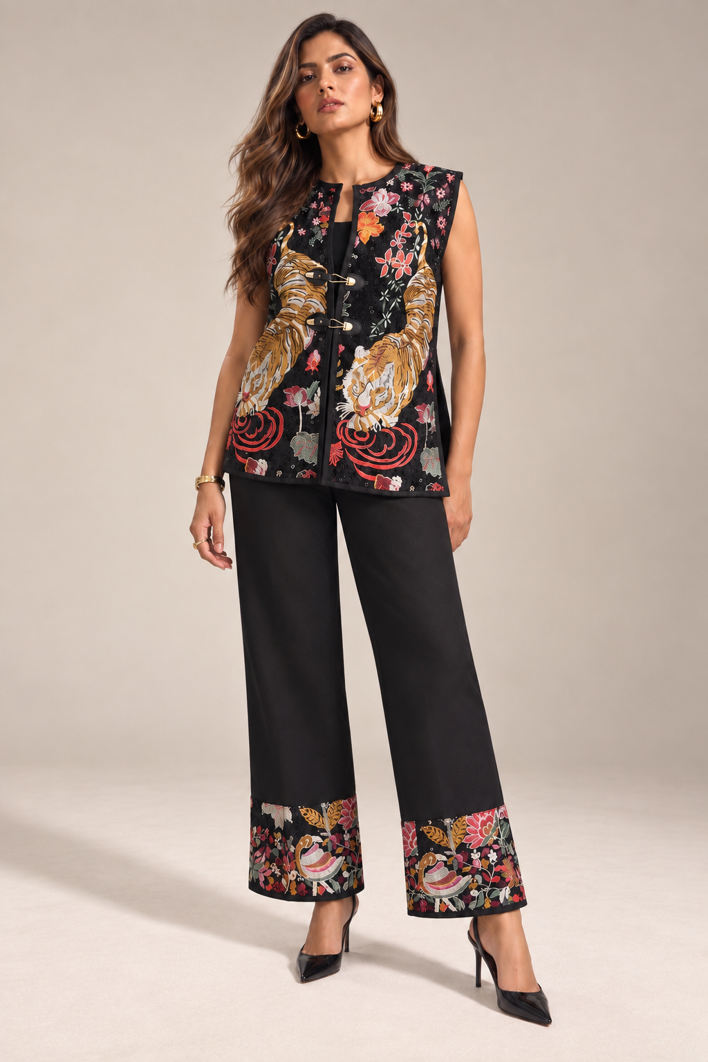 Tiger Bloom Embroidered 3-Piece Set