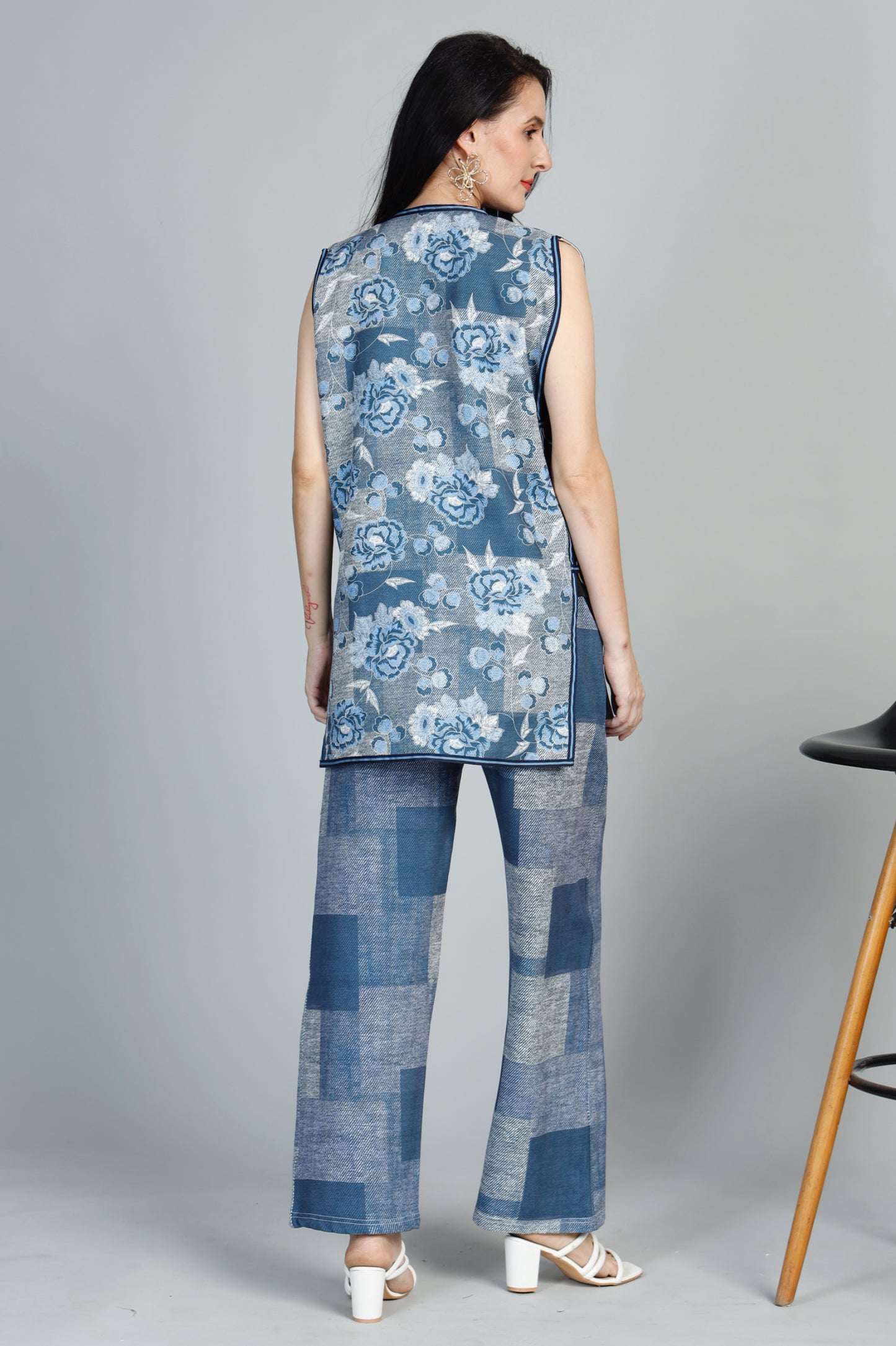 Stylish Denim print Buckle Jacket & Pants Set – Versatile Cotton Blend for Any Occasion